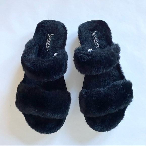 Koolaburra by Ugg Faux Fur Slide Sandals Fuzz On in Black - Picture 2 of 6
